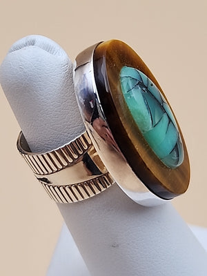Chalcedony/Tigers Eye/Sterling Silver Ring Size 5