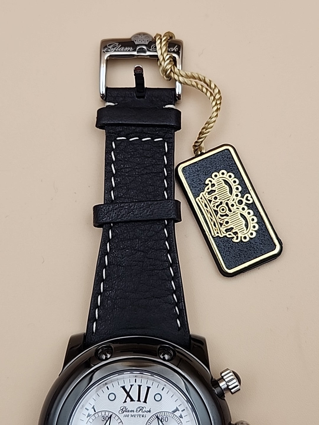 GLAM ROCK Black Leather Miami Chrono 10 ATM Model# 10164 NEW BATTERY