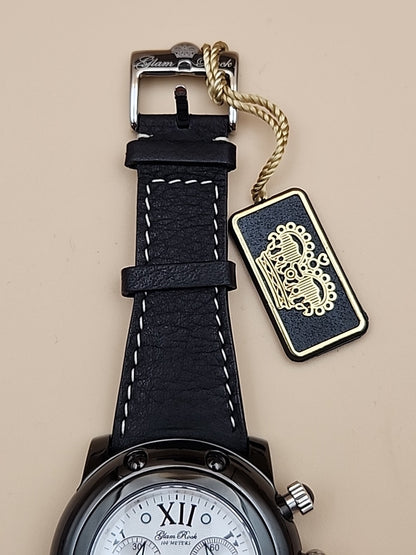 GLAM ROCK Black Leather Miami Chrono 10 ATM Model# 10164 NEW BATTERY