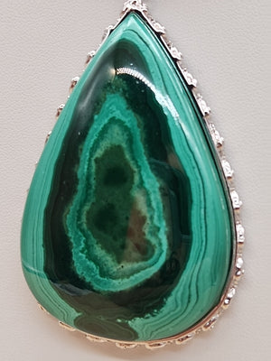 Green Malachite/Sterling Silver/Elephant Design Bezel Statement Pendant