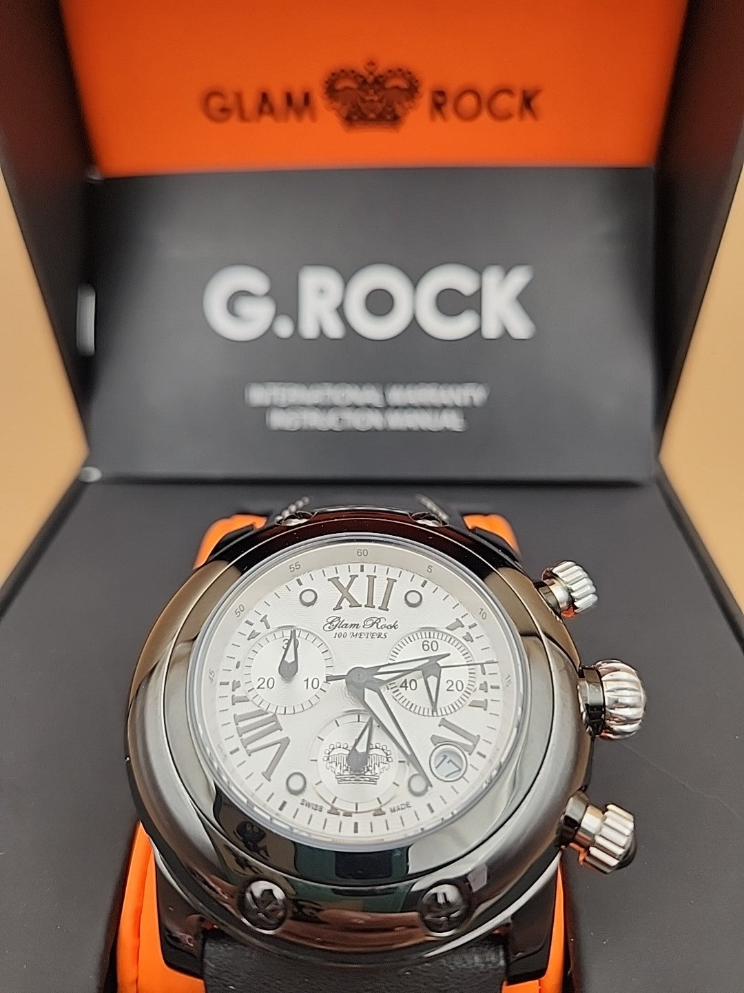 GLAM ROCK Black Leather Miami Chrono 10 ATM Model# 10164 NEW BATTERY