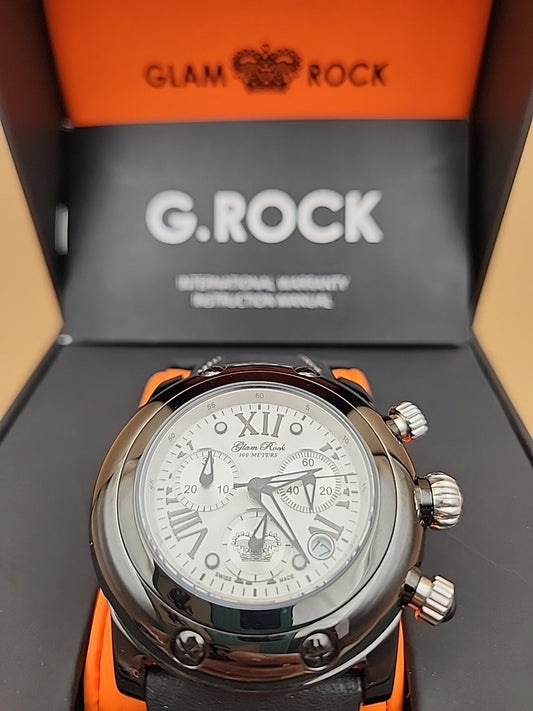 GLAM ROCK Black Leather Miami Chrono 10 ATM Model# 10164 NEW BATTERY