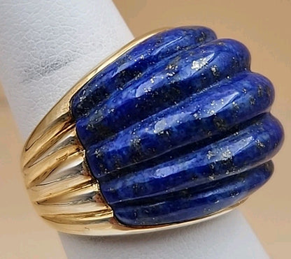 ROSS SIMONS Carved Lapis Lazuli/18k Over Sterling Dome Ring Size 7