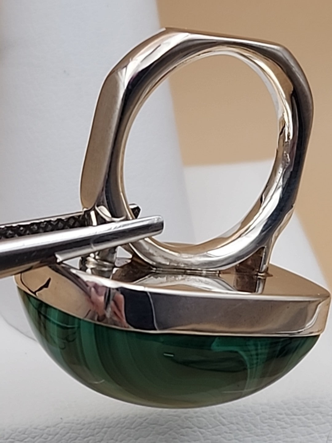 DESERT ROSE TRADING Chunky Square Congo Malachite/Sterling Silver Ring Size 7