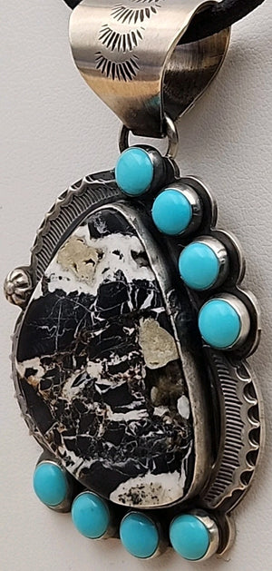 GILBERT PLATERO NAVAJO Sleeping Beauty/ White Buffalo Turquoise/Sterling Pendant