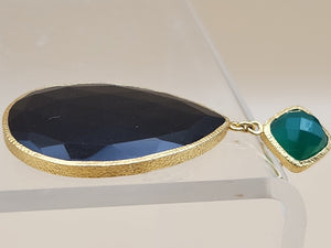 HSN CAROL BRODIE Gold Vermeil Faceted Black & Green Onyx Pear Drop Earrings
