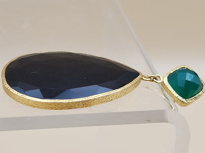 HSN CAROL BRODIE Gold Vermeil Faceted Black & Green Onyx Pear Drop Earrings