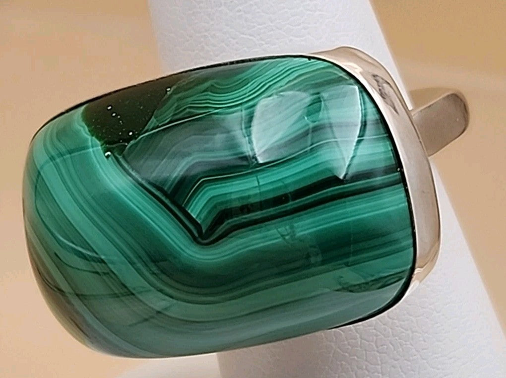 DESERT ROSE TRADING Chunky Square Congo Malachite/Sterling Silver Ring Size 7