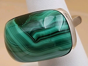 DESERT ROSE TRADING Chunky Square Congo Malachite/Sterling Silver Ring Size 7