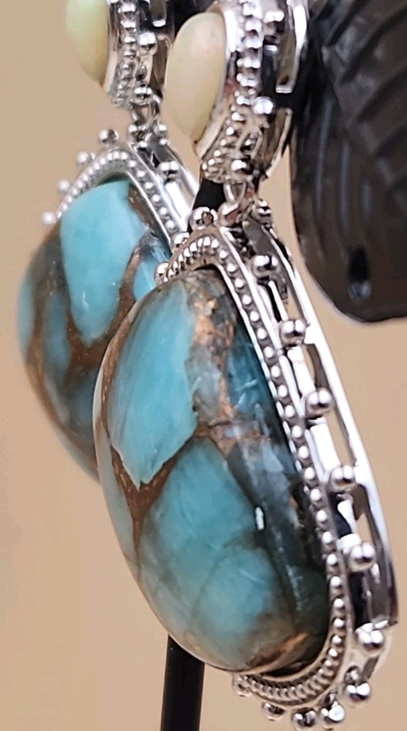 DALLAS PRINCE Amazonite/Opal/Sterling Silver Dangle Earrings