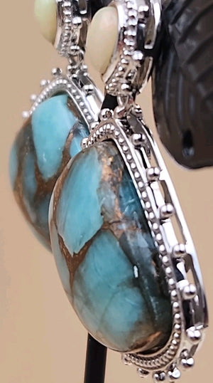 DALLAS PRINCE Amazonite/Opal/Sterling Silver Dangle Earrings