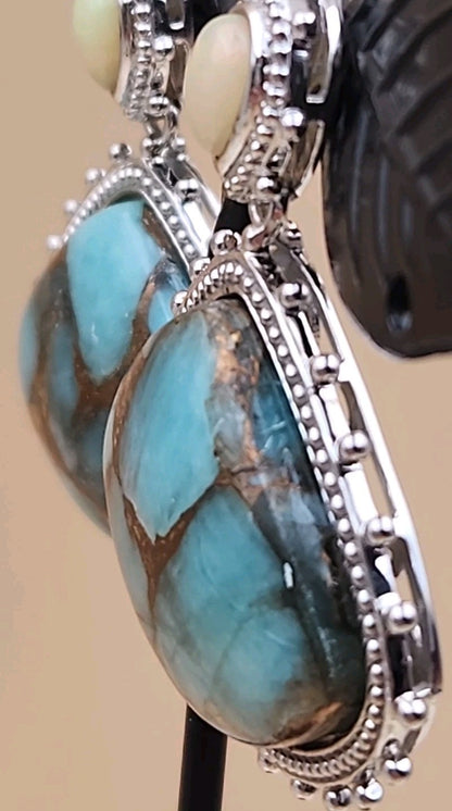 DALLAS PRINCE Amazonite/Opal/Sterling Silver Dangle Earrings