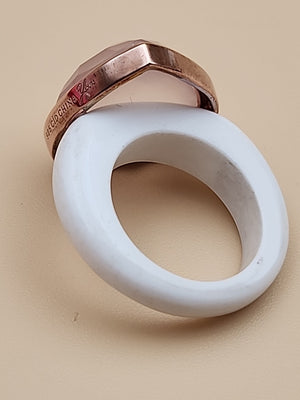 YOURS BY LOREN Rose Quartz/White Onyx/Vermeil Rose Gold Sterling Ring Size 7