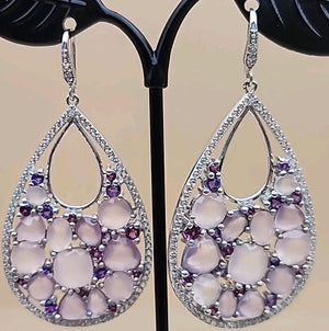 Amethyst/Rose Quartz/White Quartz/Sterling Silver Teardrop Drop/Dangle Earrings