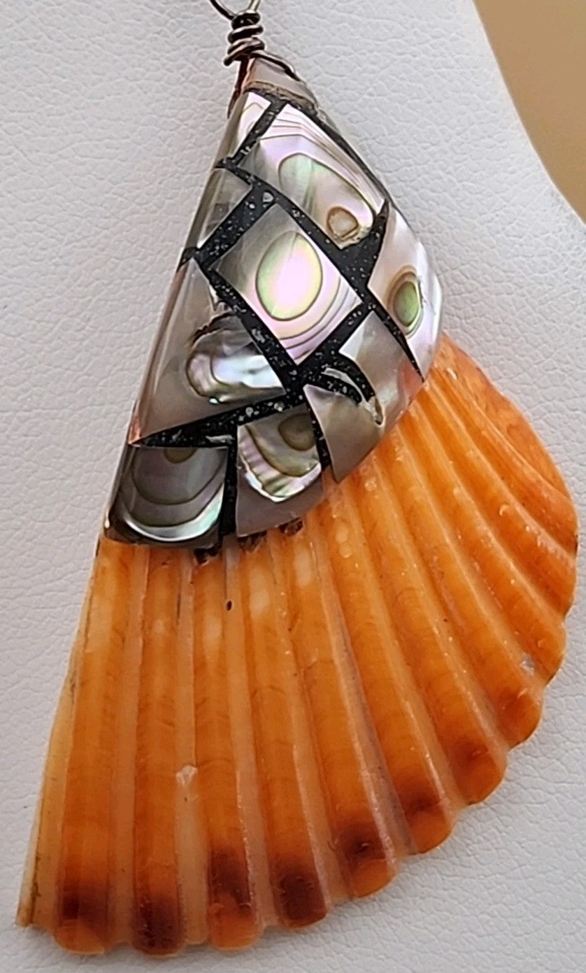 LESLIE TENORIO SANTO DOMINGO Sterling Silver Abalone Inlaid On Shell Earrings