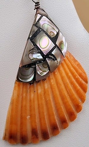 LESLIE TENORIO SANTO DOMINGO Sterling Silver Abalone Inlaid On Shell Earrings