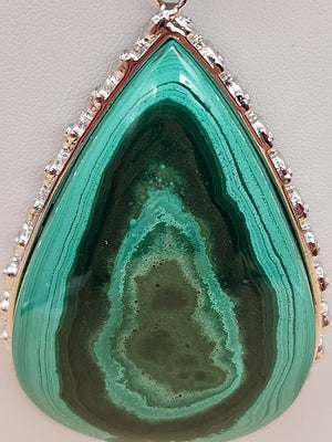 Green Malachite/Sterling Silver/Elephant Design Bezel Statement Pendant