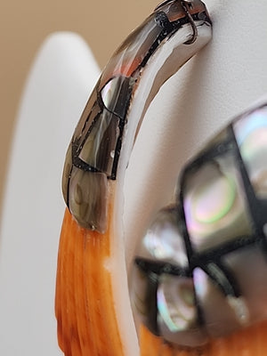 LESLIE TENORIO SANTO DOMINGO Sterling Silver Abalone Inlaid On Shell Earrings