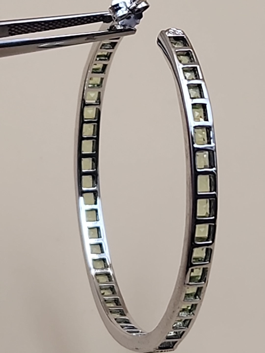 JTV Green Peridot/Sterling Silver/ 2" Channel Set/ Inside Out Hoop Earrings