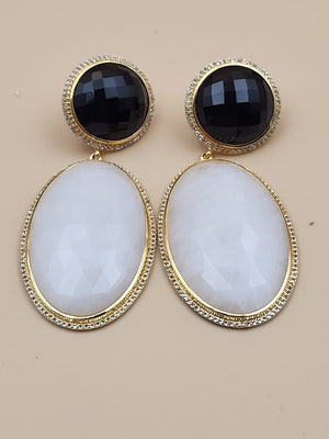 ROSS SIMONS 18k Over Sterling White Agate/ Black Onyx/White Topaz Drop Earrings