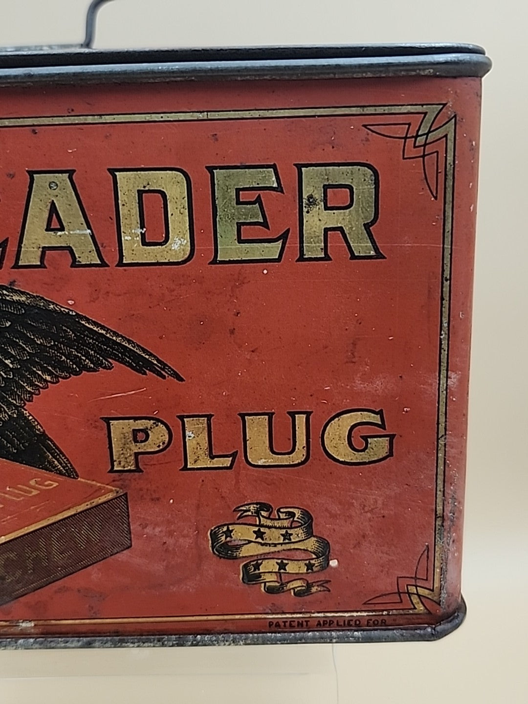 1900's UNION LEADER Antique Cut Plug Tobacco Tin With Lock And Handle