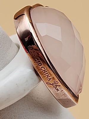 YOURS BY LOREN Rose Quartz/White Onyx/Vermeil Rose Gold Sterling Ring Size 7