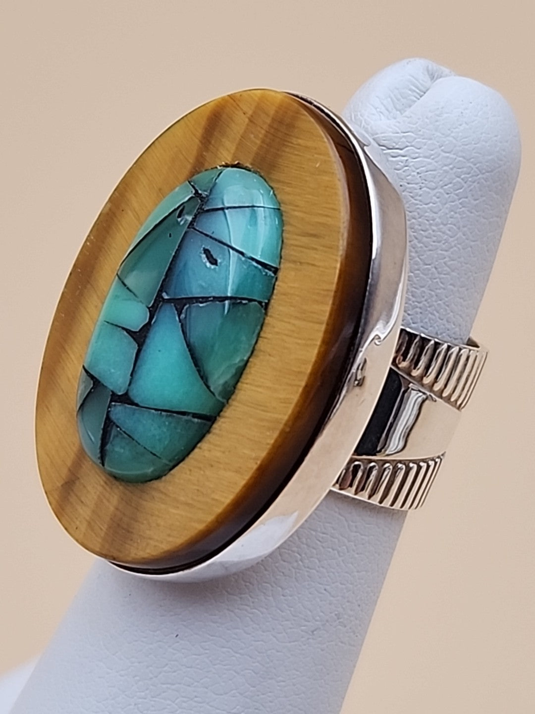 Chalcedony/Tigers Eye/Sterling Silver Ring Size 5
