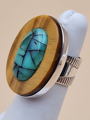 Chalcedony/Tigers Eye/Sterling Silver Ring Size 5