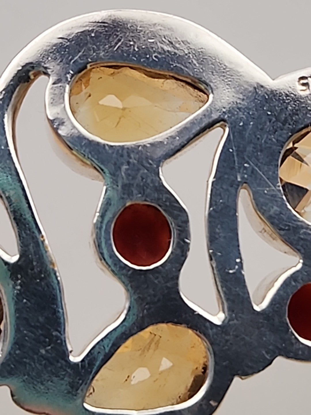 Garnet/Citrine/Sterling Silver Mixed Cut Pendant