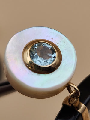 ROSS SIMONS 14k/Mother Of Pearl/Blue Topaz/Open Circle Drop Earrings