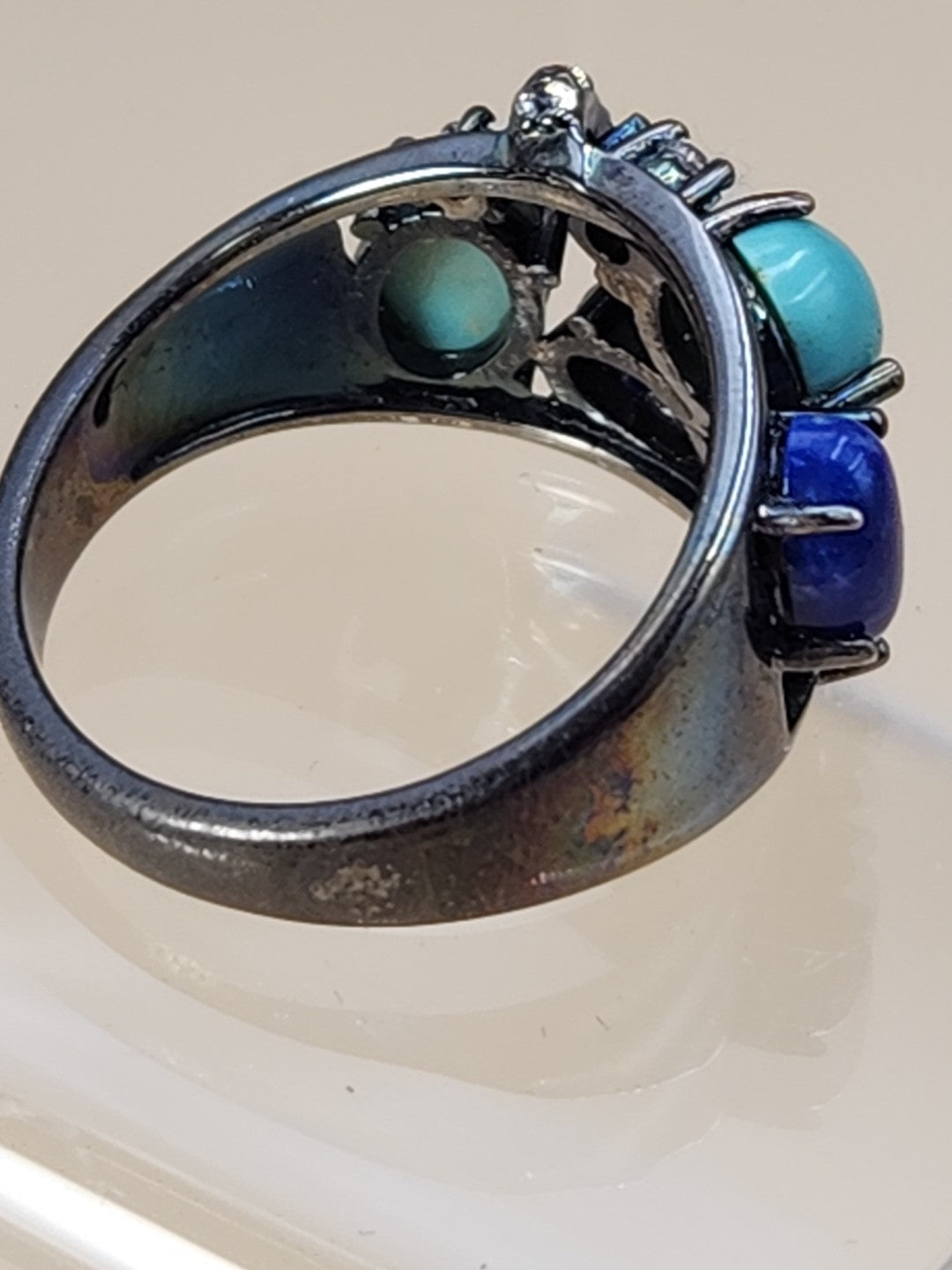 ROSS SIMONS Turquoise/Lapis/Amethyst/Black Rhodium Over Sterling Ring Size 7.25