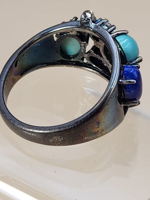 ROSS SIMONS Turquoise/Lapis/Amethyst/Black Rhodium Over Sterling Ring Size 7.25