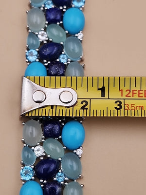KHR JEWELS Stabilized Turquoise/Lapis/Chalcedony/Blue/White Topaz 7.5"Bracelet