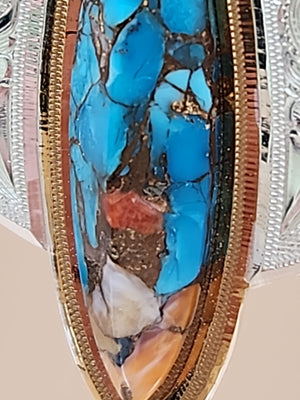 Chrysocolla Shattuckite/ Engraved Sterling Silver Hoop Style Dangle Earrings