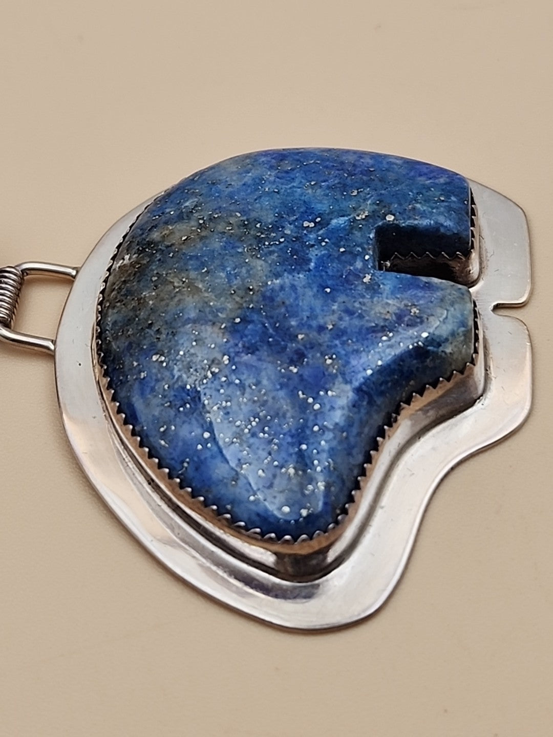 BENJAMIN PIASO NAVAJO Lapis Lazuli Bear/Sterling Silver Navajo Bear Pendant