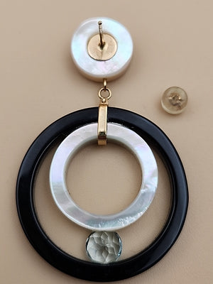 ROSS SIMONS 14k/Mother Of Pearl/Blue Topaz/Open Circle Drop Earrings