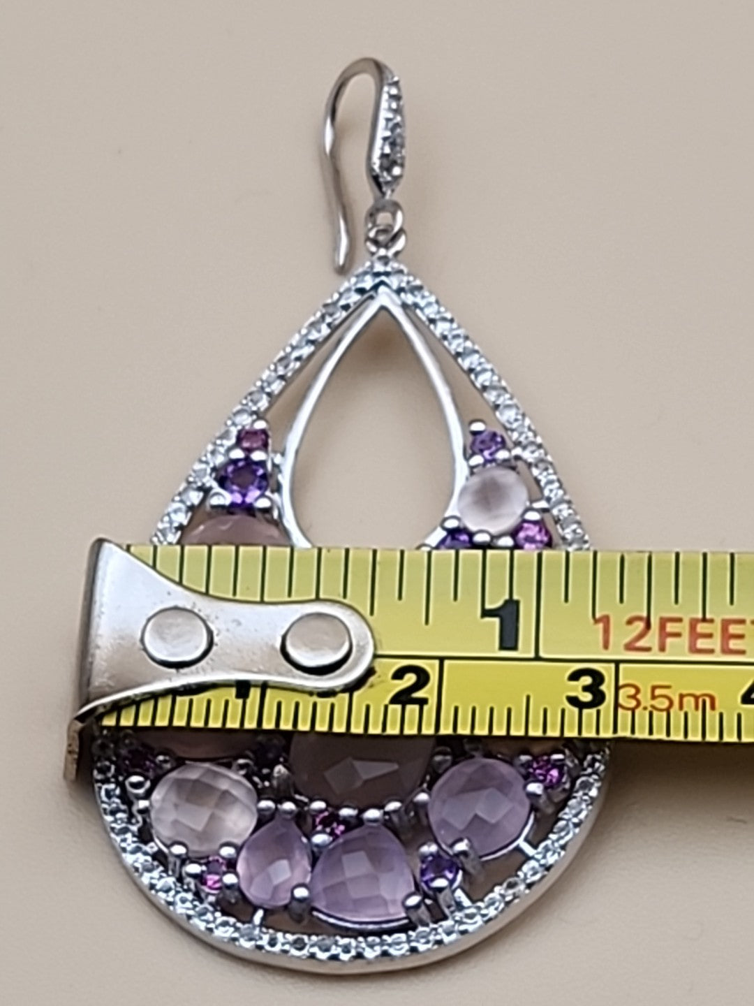 Amethyst/Rose Quartz/White Quartz/Sterling Silver Teardrop Drop/Dangle Earrings