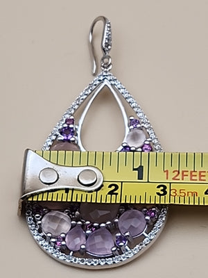 Amethyst/Rose Quartz/White Quartz/Sterling Silver Teardrop Drop/Dangle Earrings