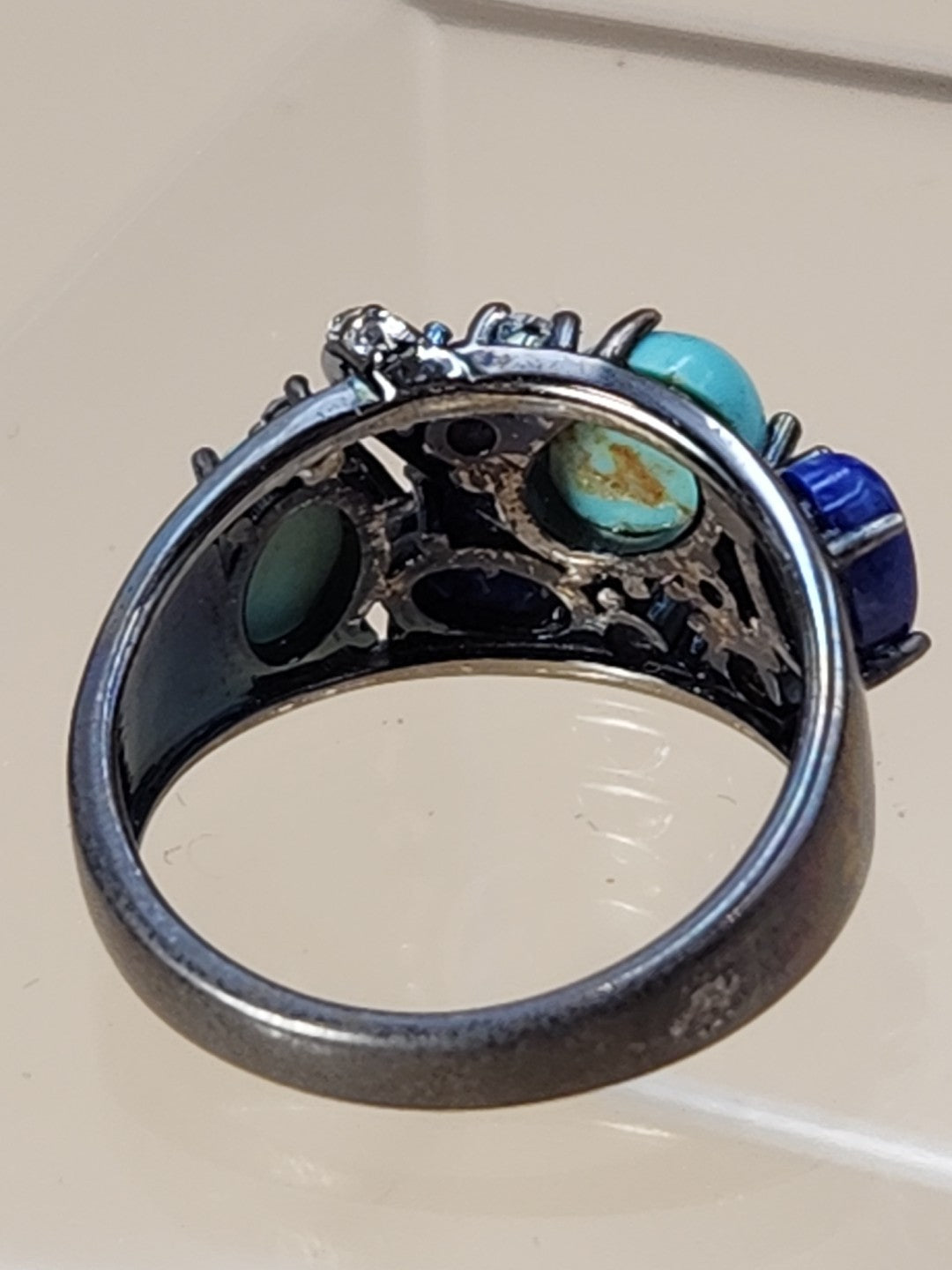 ROSS SIMONS Turquoise/Lapis/Amethyst/Black Rhodium Over Sterling Ring Size 7.25