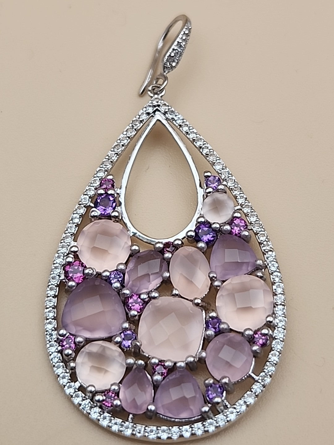 Amethyst/Rose Quartz/White Quartz/Sterling Silver Teardrop Drop/Dangle Earrings