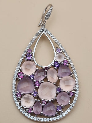 Amethyst/Rose Quartz/White Quartz/Sterling Silver Teardrop Drop/Dangle Earrings