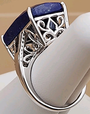 Faceted Lapis Lazuli/Sterling Silver Filagree Ring Size 7