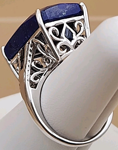 Faceted Lapis Lazuli/Sterling Silver Filagree Ring Size 7