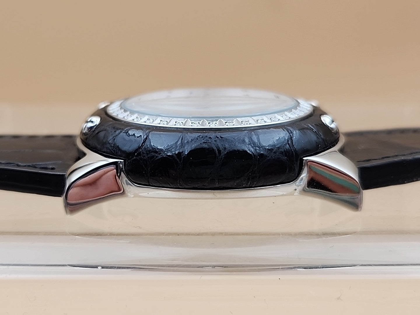 GLAM ROCK Black Alligator Leather/Diamond Bezel/Miami #GR10021 NEW BATTERY