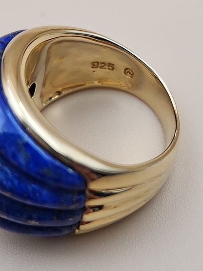 ROSS SIMONS Carved Lapis Lazuli/18k Over Sterling Dome Ring Size 7