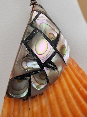 LESLIE TENORIO SANTO DOMINGO Sterling Silver Abalone Inlaid On Shell Earrings