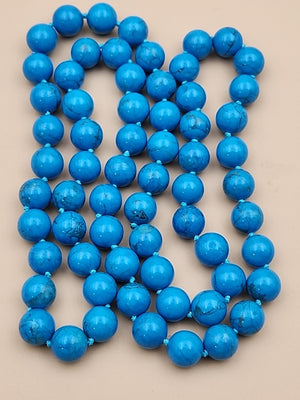 Turquoise 28" Beaded Necklace With Matching 14k Gold Post Stud Earrings