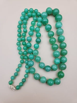 GRASSMAN-BLAKE 14k/Natural Green Onyx/Double Knotted/Graduated/Beaded Necklace