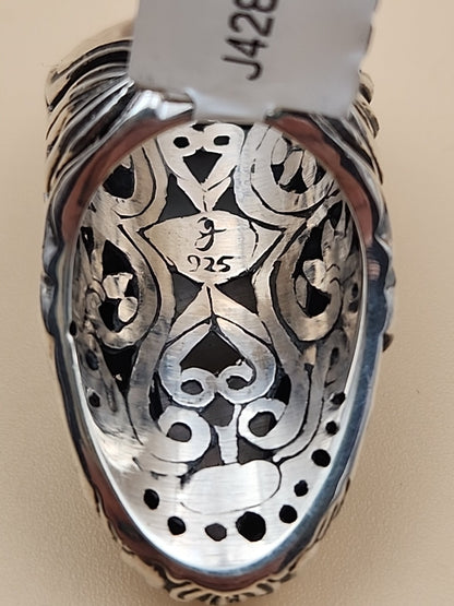 SAMUEL B. Mother Of Pearl/ Sterling Silver Filagree Finger Ring Size 6