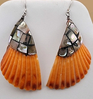 LESLIE TENORIO SANTO DOMINGO Sterling Silver Abalone Inlaid On Shell Earrings